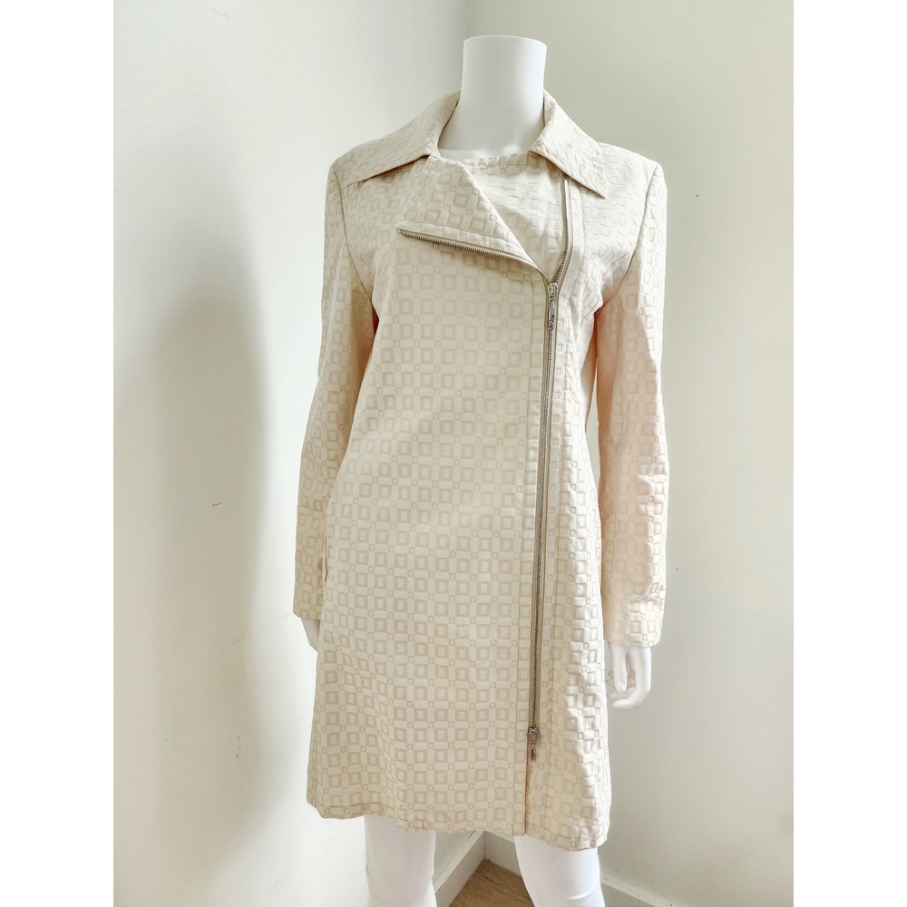 Cinzia Rocca Jacket Women 10 Cream Moto Zip Geometric Trench Coat Quiet Luxury